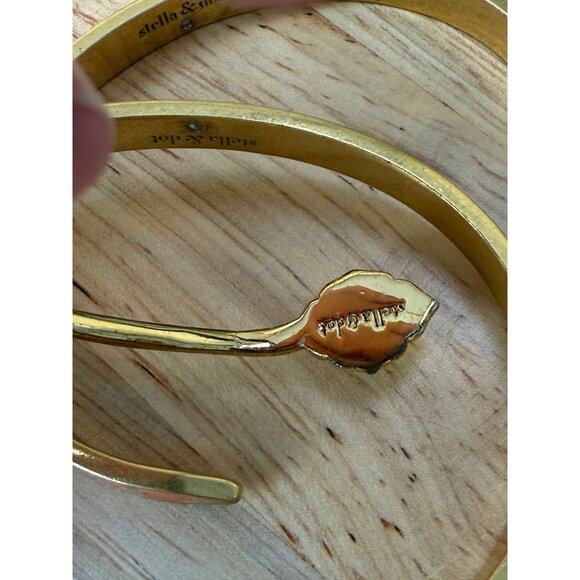 Stella & Dot Gold Cuff Bracelet Stack With Blue & Coral Enamel Rhinestone - Picture 12 of 14